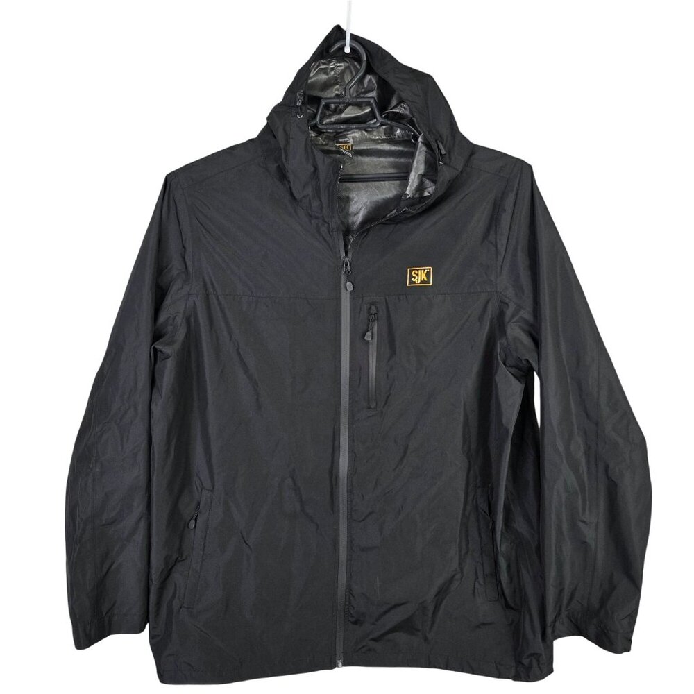 Mens Sjk Black Waterproof Hooded Jacket Lightweight Polyester Outdoor Size 2XL
